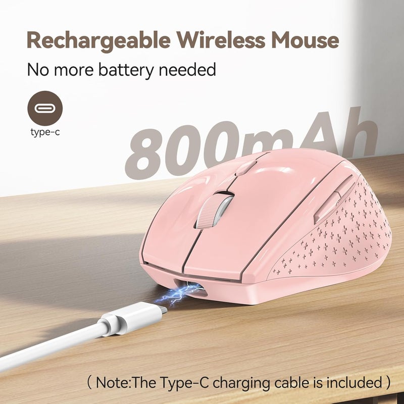TECKNET Wireless Mouse Jiggler, Silent Click Rechargeable Mouse, Plug & Play with USB-C Adapter, 6400 DPI Ergonomic Mouse, Build-in Mouse Mover, 2.4G Computer Mice for Mac, Laptop, Desktop, PC - Image 3